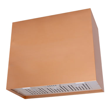 Copper-colored range hood on a white background
