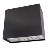 Black kitchen hood with silver vent on a white background