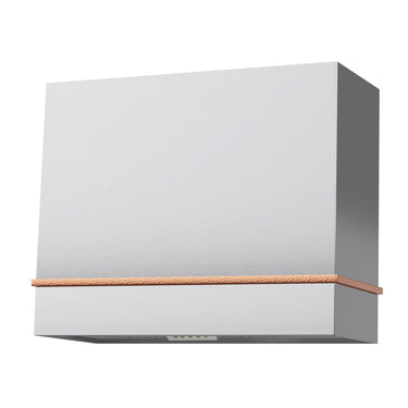 White wall-mounted cabinet with a copper accent on a white background