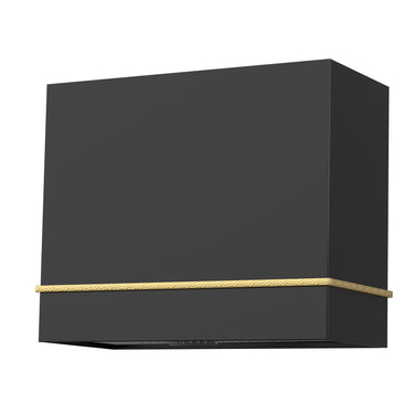 Black wall-mounted cabinet with a gold accent on a white background