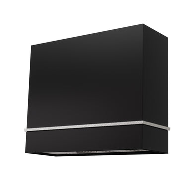 Black rectangular wall-mounted light fixture with a silver accent on a white background