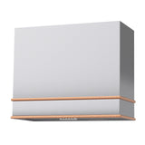 White wall-mounted cabinet with wooden trim on a white background