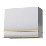 White wall-mounted cabinet with gold trim on a white background
