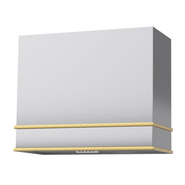 White wall-mounted cabinet with gold trim on a white background