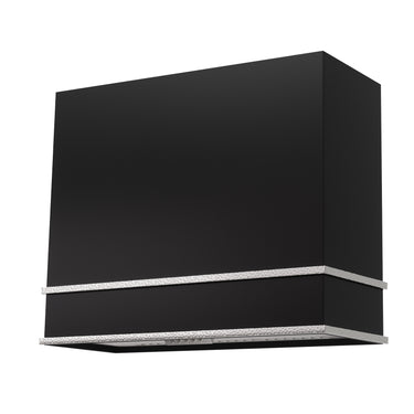 Black wall-mounted cabinet with a silver base on a white background