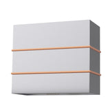 Rectangular wall light fixture with a white shade and gold trim on a white background