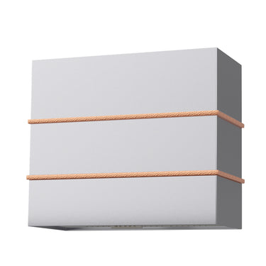 Rectangular wall light fixture with a white shade and gold trim on a white background