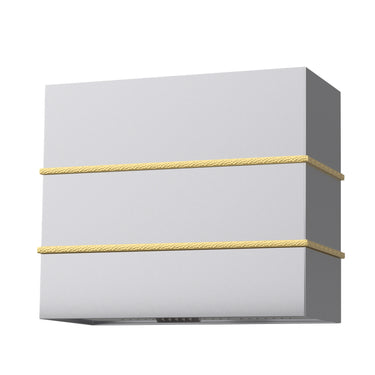 Rectangular light fixture with gold accents on a white background