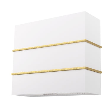 White box with gold accents on a white background