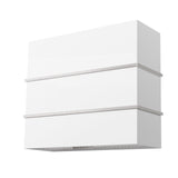 White rectangular wall light fixture with a textured band on a white background