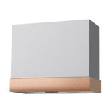 Square wall light fixture with white top and brown bottom on a white background