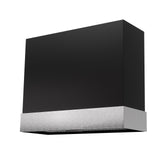 Black rectangular wall light fixture with a textured white base on a white background