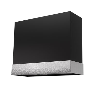 Black rectangular wall light fixture with a textured white base on a white background