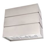 Stainless steel range hood on a white background
