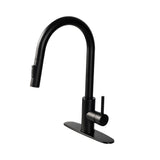 Black kitchen faucet on a white background
