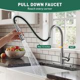 Kitchen faucet with pull-down spray head in a kitchen setting