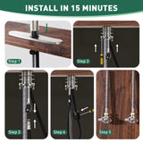 Step-by-step installation guide for a product on a wooden surface with text 'Install in 15 Minutes'.