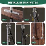 Step-by-step installation guide for a product on a wooden surface with text 'Install in 15 Minutes'.