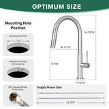 Measurement chart for a kitchen faucet with dimensions and specifications.