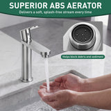 Superior ABS aerator with faucet and hands under running water, highlighting its benefits.