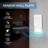 Sensor wall plate with features highlighted in a bathroom setting