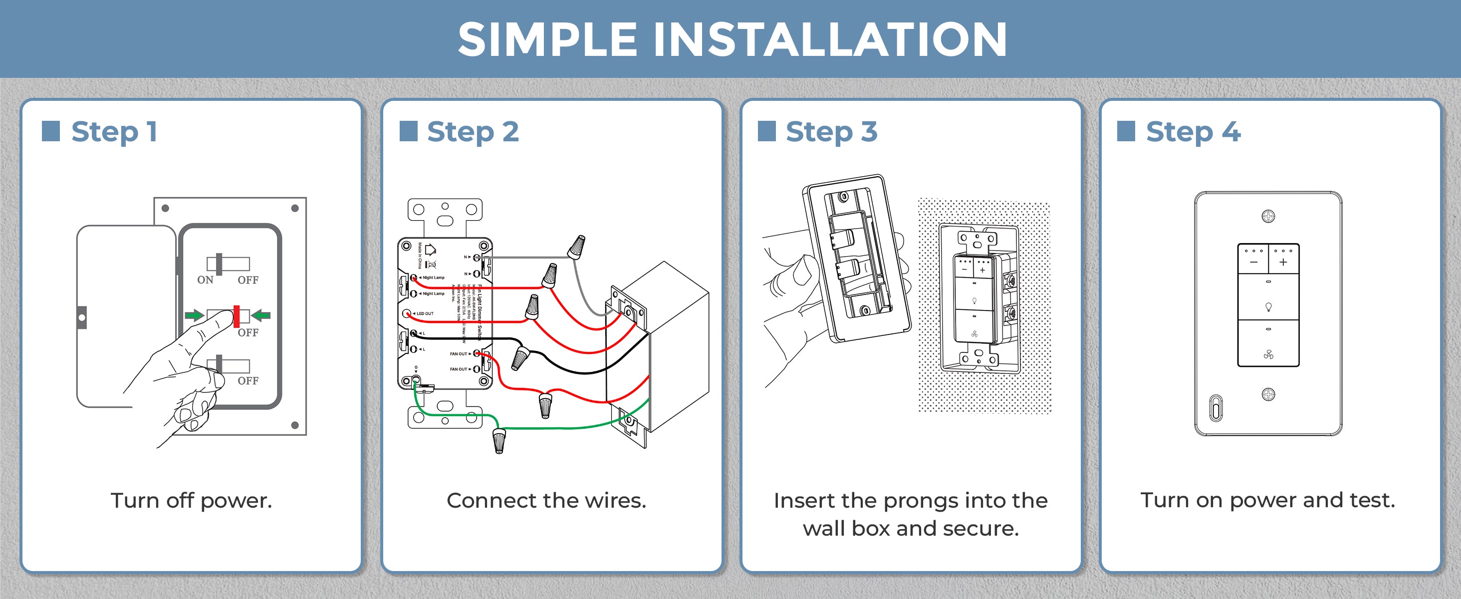 Step-by-step guide for simple installation with illustrations and text.