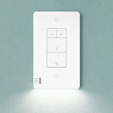 White smart wall switch on a light blue wall