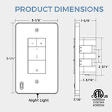 Dimensions of a night light device with Intertek certification label.