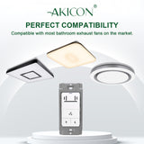 Bathroom exhaust fans with remote control on a white background, featuring the brand 'AKICON'.