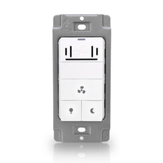 Gray wall switch cover plate with control buttons on a white background
