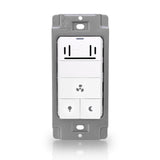 Gray wall switch cover plate with control buttons on a white background