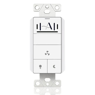 White wall switch with brand logo on a white background