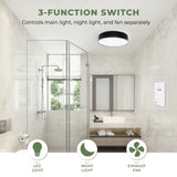 Bathroom with a 3-function switch controlling LED light, night light, and exhaust fan.