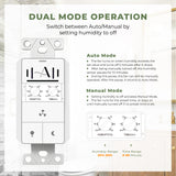 Humidifier control panel with dual mode operation instructions on a white background