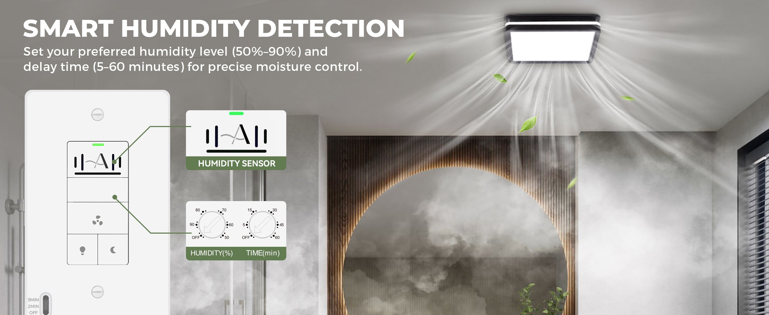 Smart humidity detection system with a humidifier in a room setting.