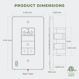 Dimensions of a wall-mounted control panel with labeled features and dimensions.