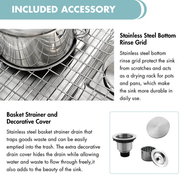 Stainless steel bottom rinse grid and basket strainer with decorative cover for kitchen sink.