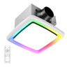 Ceiling light fixture with RGB color-changing panel and remote control on a white background