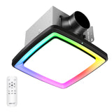 Ceiling light fixture with RGB color-changing feature and remote control on a white background