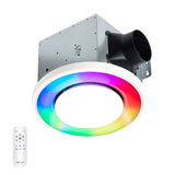 Ceiling light fixture with RGB lighting and remote control on a white background