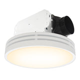 Ceiling light fixture with white shade and black exhaust vent on a white background