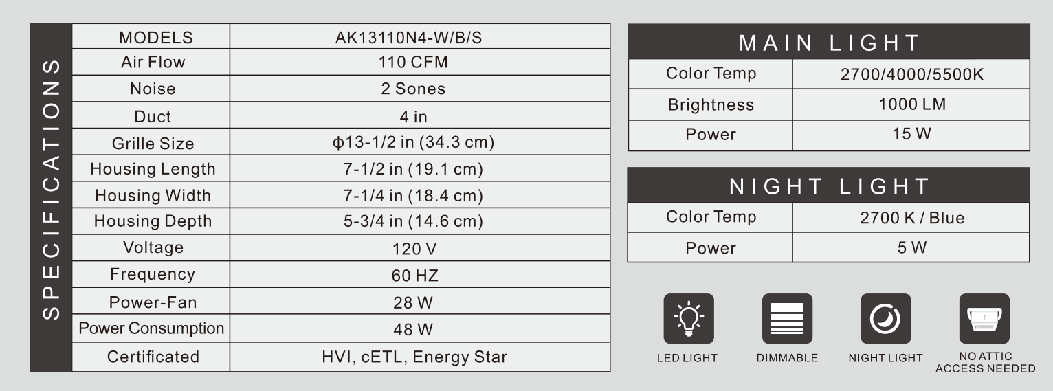 Technical specifications of a light fixture on a gray background