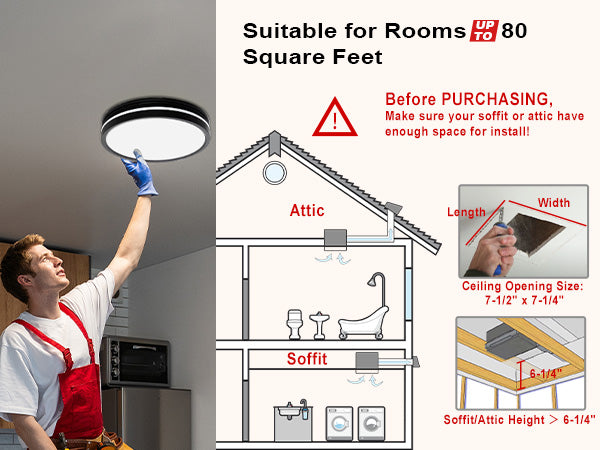 Person installing a ceiling light fixture with installation guidelines on a house diagram.
