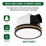Ceiling light fixture with 3CCT LED light and night light feature, labeled AK1314K1.