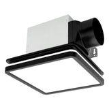 Ceiling-mounted air vent with black and white design on a white background