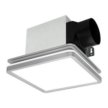Ceiling-mounted air vent with black duct on a white background