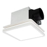 Ceiling-mounted air vent with white square design and black duct on a white background