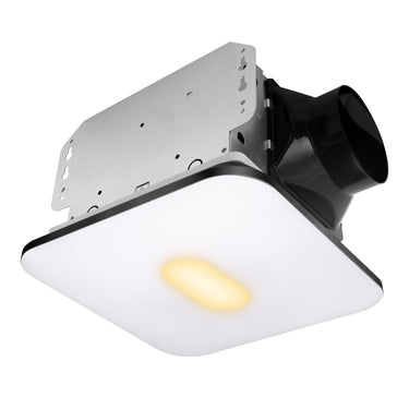 Ceiling-mounted exhaust fan with light on a white background