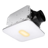 Ceiling-mounted exhaust fan with light on a white background