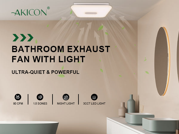 Bathroom exhaust fan with light by Akicon in a modern bathroom setting.